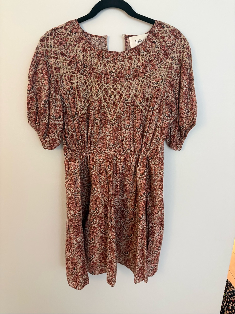 ba&sh Rust Floral Smocked Yoke Tunic Top